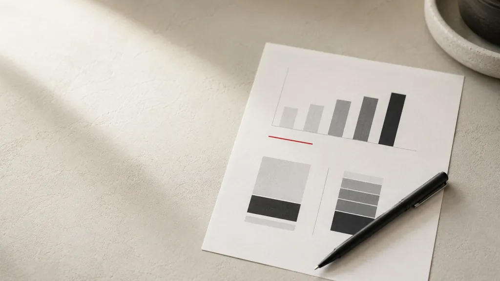 Ausdruck einer Druckkostenanalyse mit Diagrammen auf einem Schreibtisch